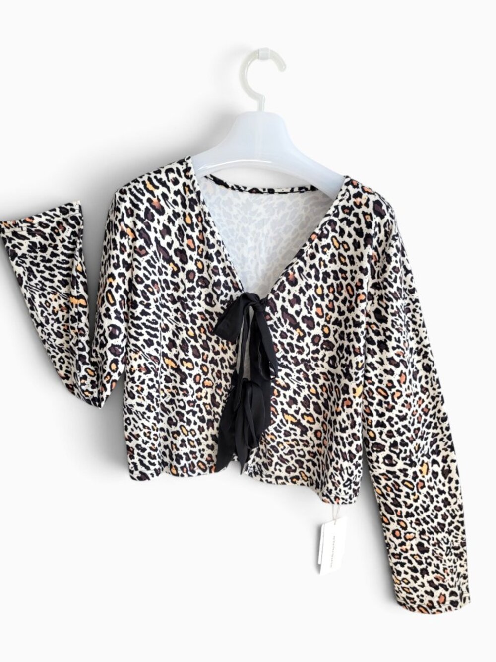 COMMENSE XL Leopard Print Bow Tie Front Cardigan Top NWT Coquette Animal Print